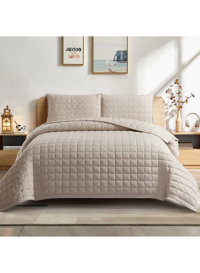 Home Box Twin Microfiber Quilt Set - Beige - 3 Pieces - Image 1